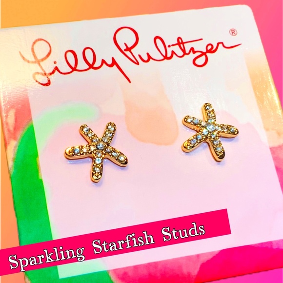 Lilly Pulitzer Jewelry - Lilly Pulitzer EARRINGS ⭐️SPARKLING GOLD PETITE STARFISH 🩷CRYSTAL PIERCED